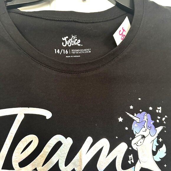 NWT Girls Justice Black Short Sleeve Top-Team DAB with‎ a Unicorn - Picture 3 of 4